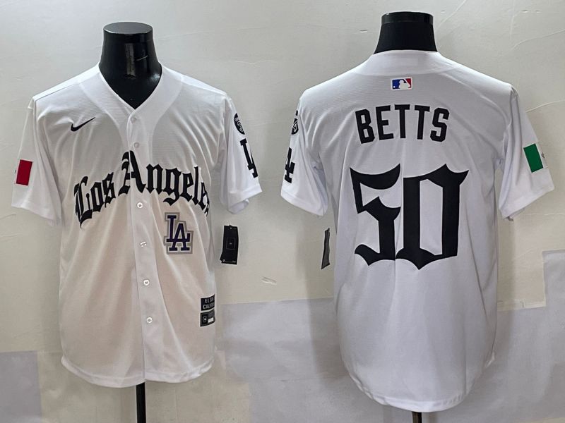 Men Los Angeles Dodgers #50 Betts White Five generations Joint Name 2025 Nike MLB Jersey style 11